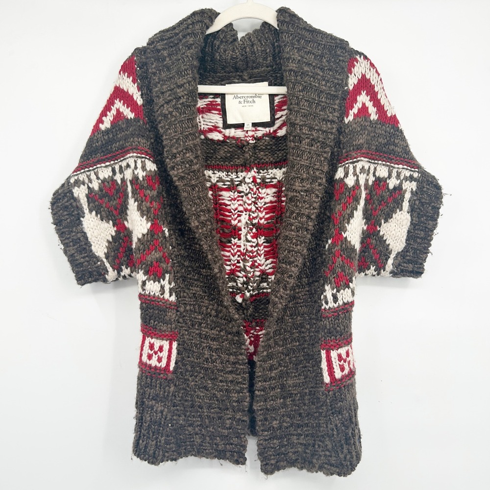 Abercrombie & Fitch Womens Brown Y2K Fair Isle Cabincore Chunky Knit Cardigan XS